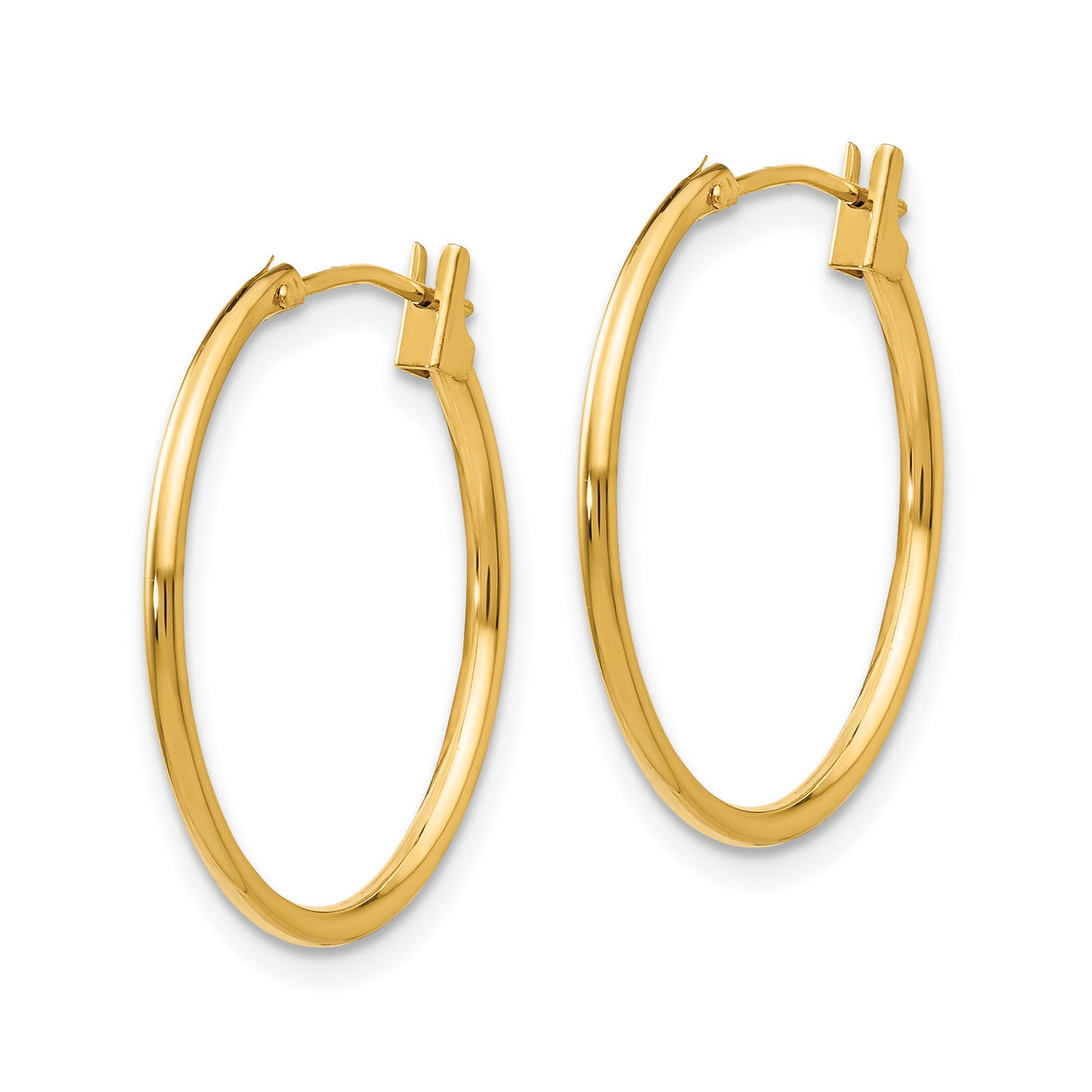14k Yellow Gold Hoop Earrings, Classic Polished Round Design, Lightweight Minimalist Style