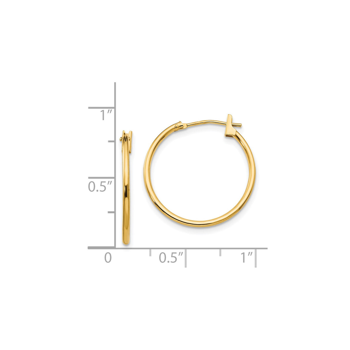14k Yellow Gold Hoop Earrings, Classic Polished Round Design, Lightweight Minimalist Style