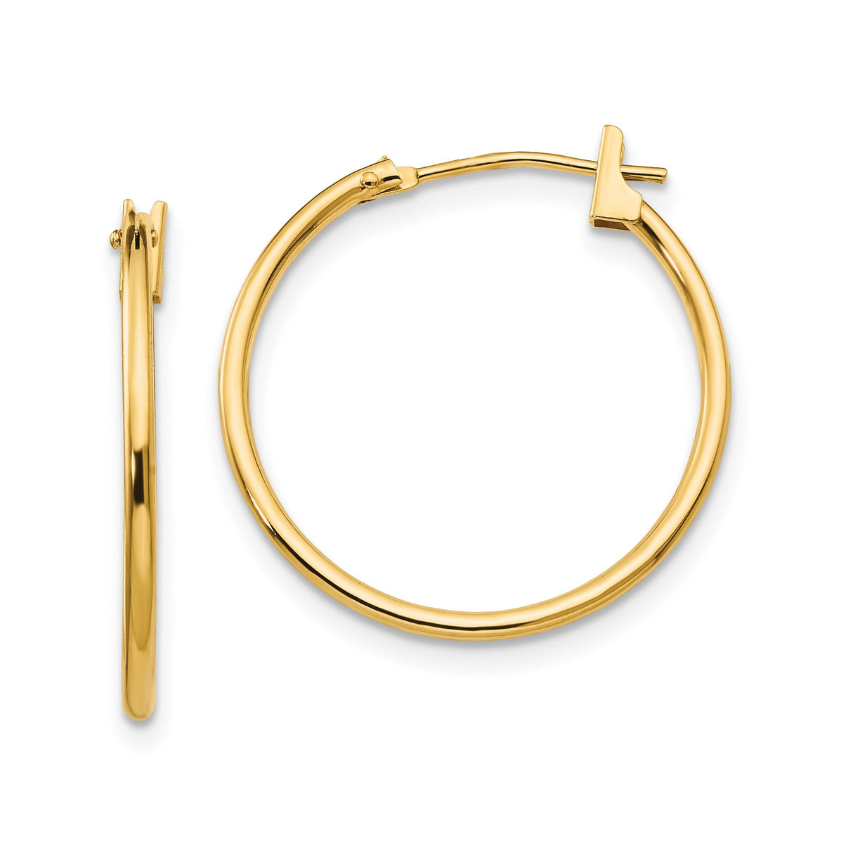 14k Yellow Gold Hoop Earrings, Classic Polished Round Design, Lightweight Minimalist Style