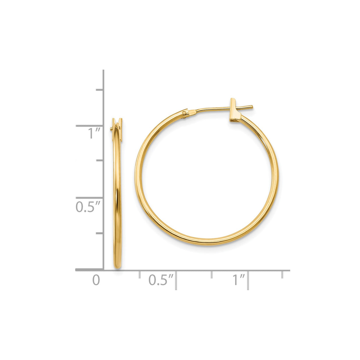 14k Yellow Gold Hoop Earrings, Classic Round Lightweight Design for Women