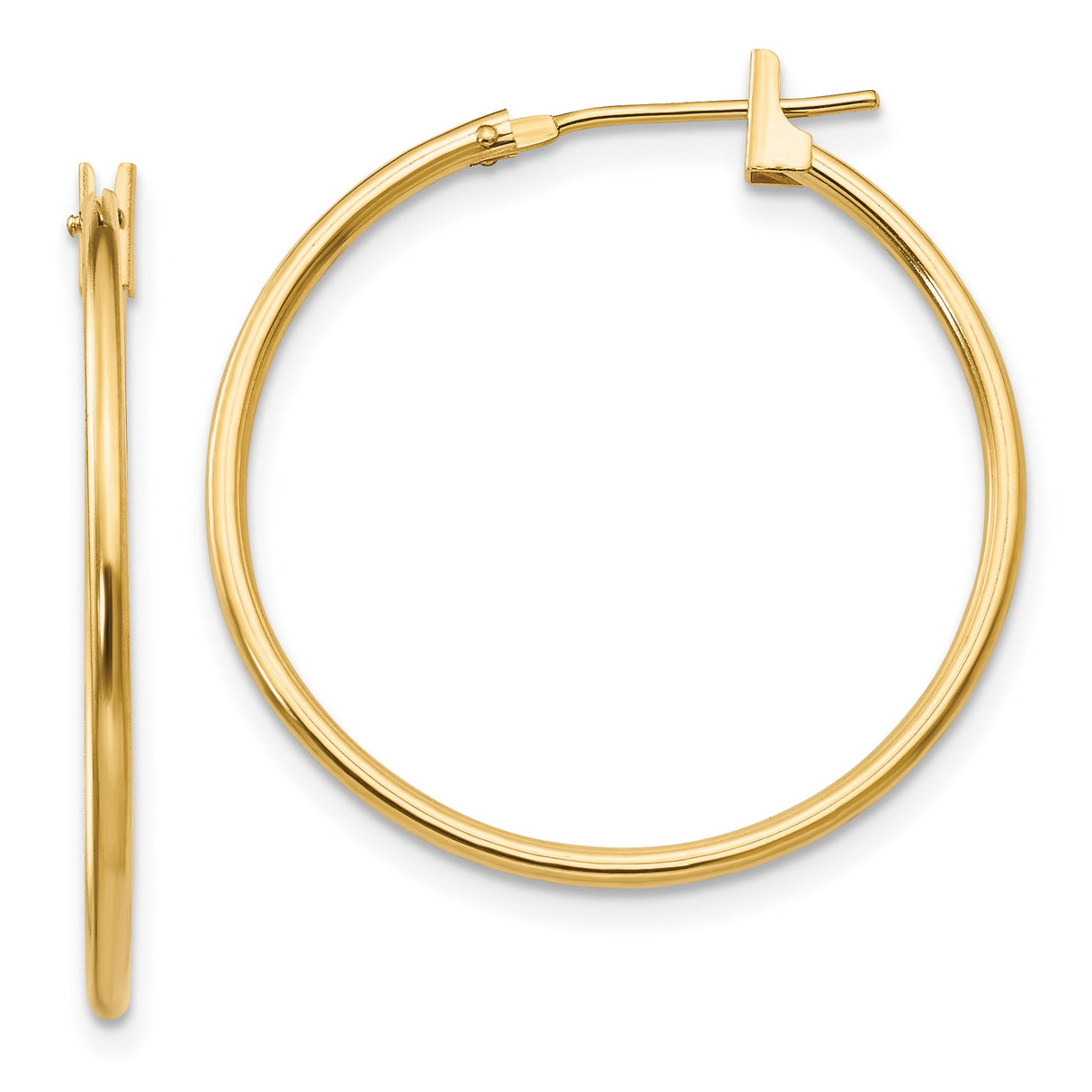 14k Yellow Gold Hoop Earrings, Classic Round Lightweight Design for Women