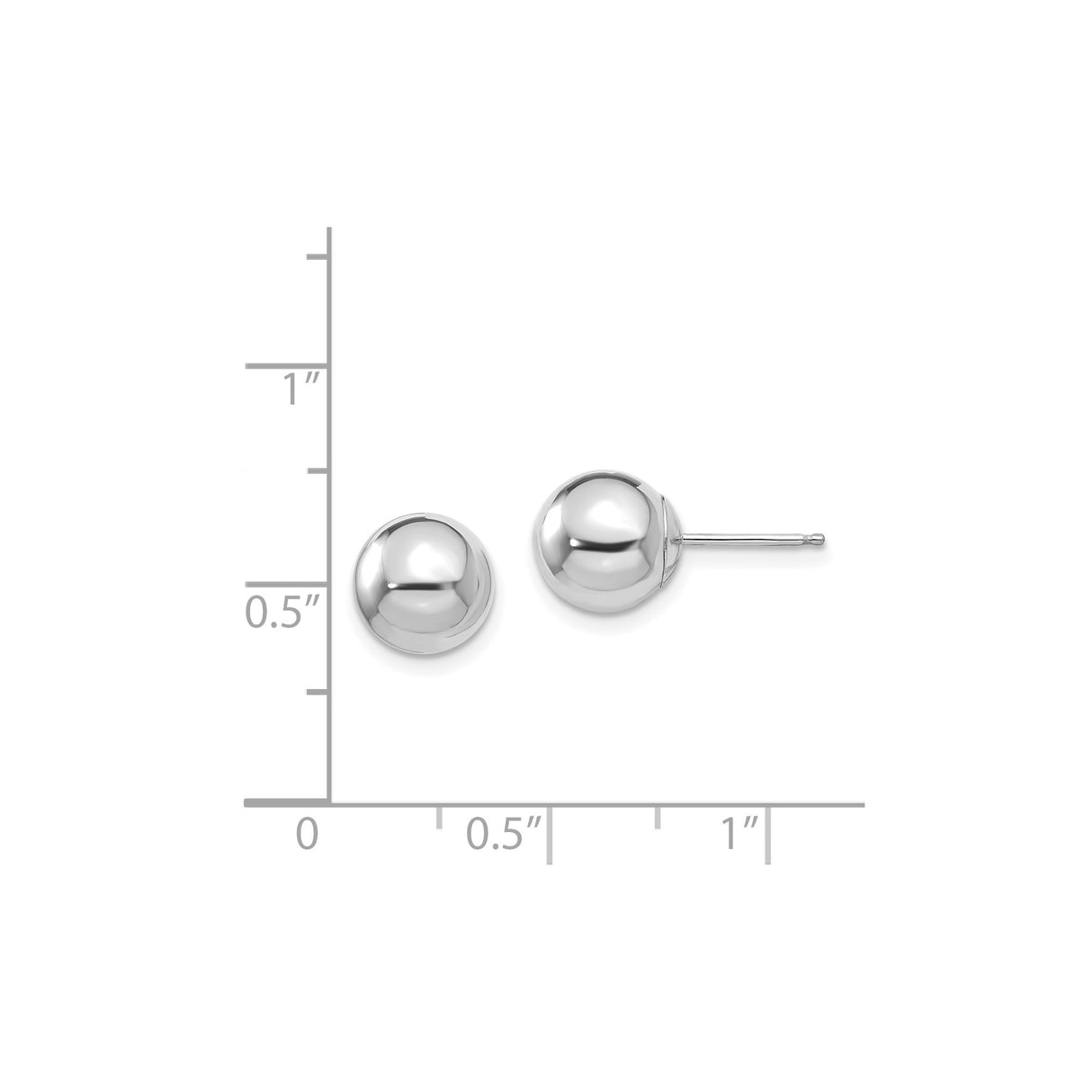 14k White Gold Stud Earrings, Polished Ball Design, Lightweight Classic Style for Women
