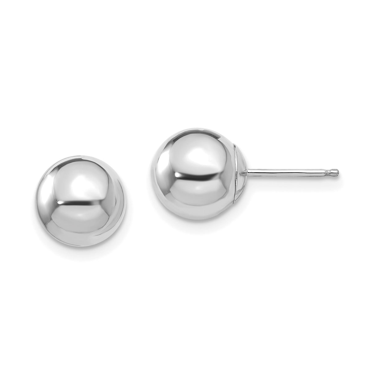 14k White Gold Stud Earrings, Polished Ball Design, Lightweight Classic Style for Women