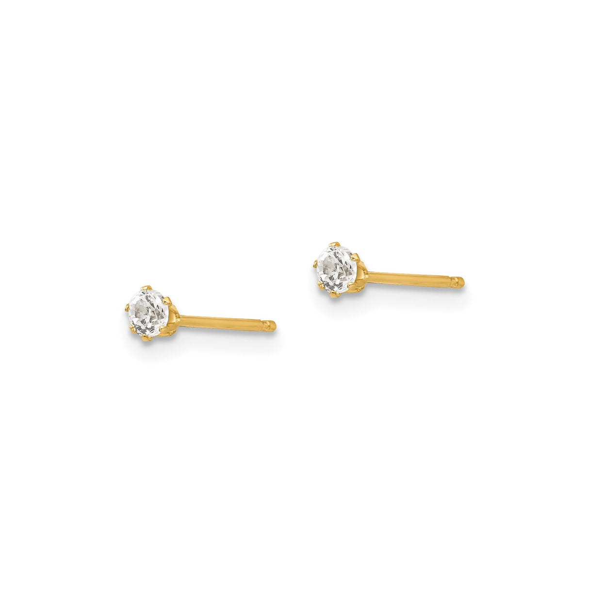 14k Yellow Gold Stud Earrings with Round Cut Cubic Zirconia in Six-Prong Solitaire Setting