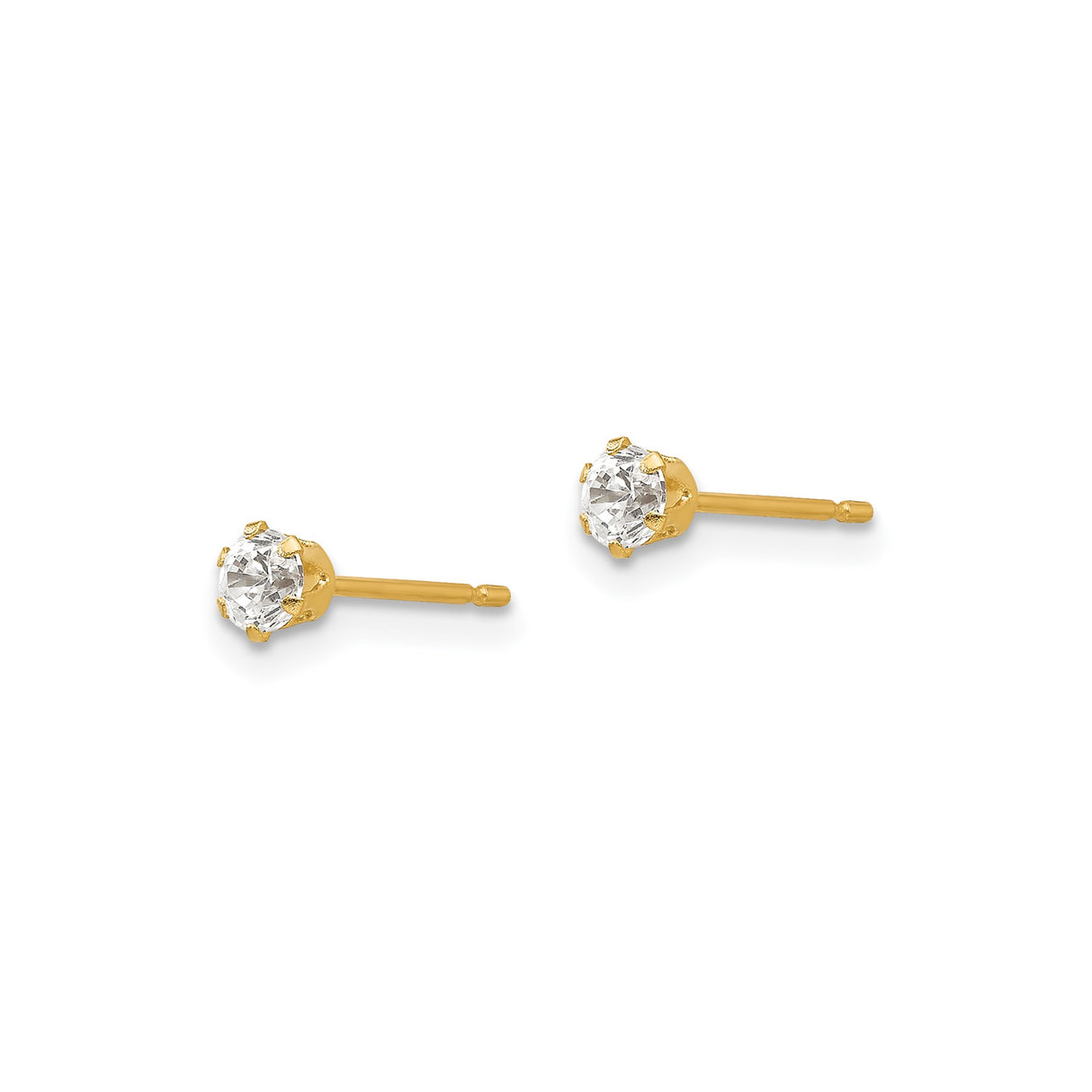 14k Yellow Gold Stud Earrings with Cubic Zirconia in Classic Six-Prong Solitaire Setting