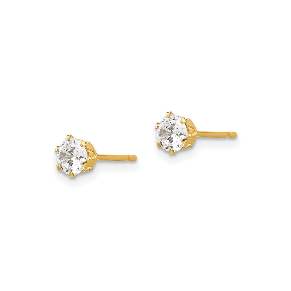 14k Yellow Gold Solitaire Stud Earrings with Round Cubic Zirconia, Six Prong Setting