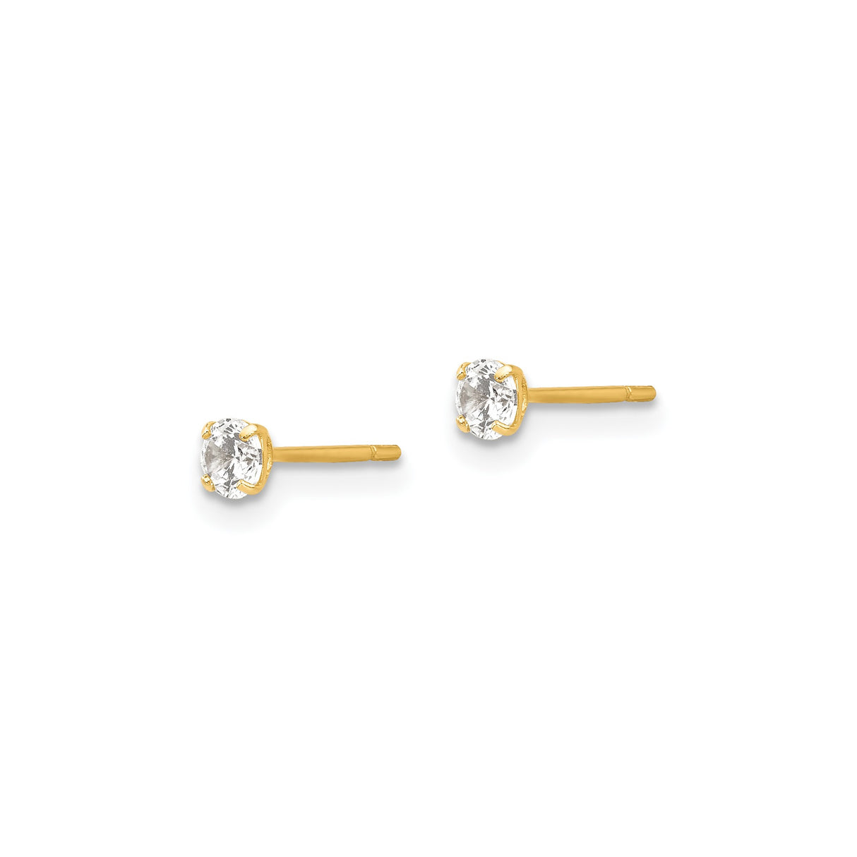 14k Yellow Gold Stud Earrings with Cubic Zirconia, Four Prong Classic Minimalist Design