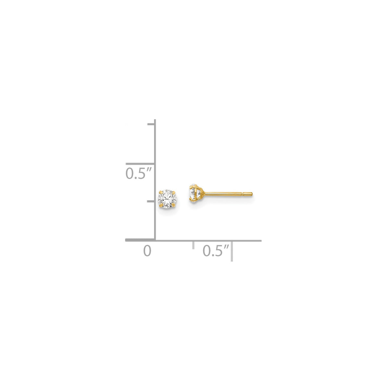 14k Yellow Gold Stud Earrings with Cubic Zirconia, Four Prong Classic Minimalist Design