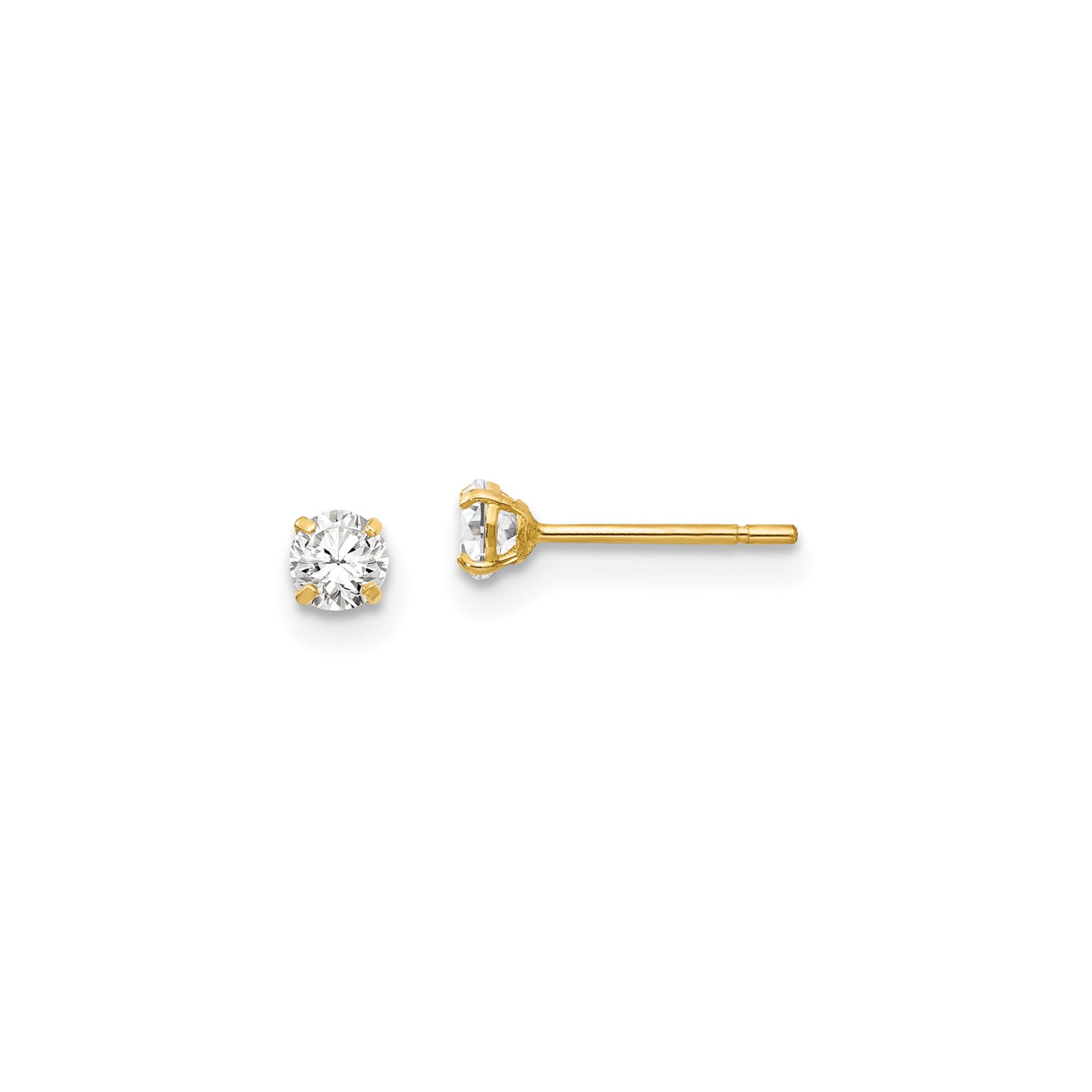 14k Yellow Gold Stud Earrings with Cubic Zirconia, Four Prong Classic Minimalist Design