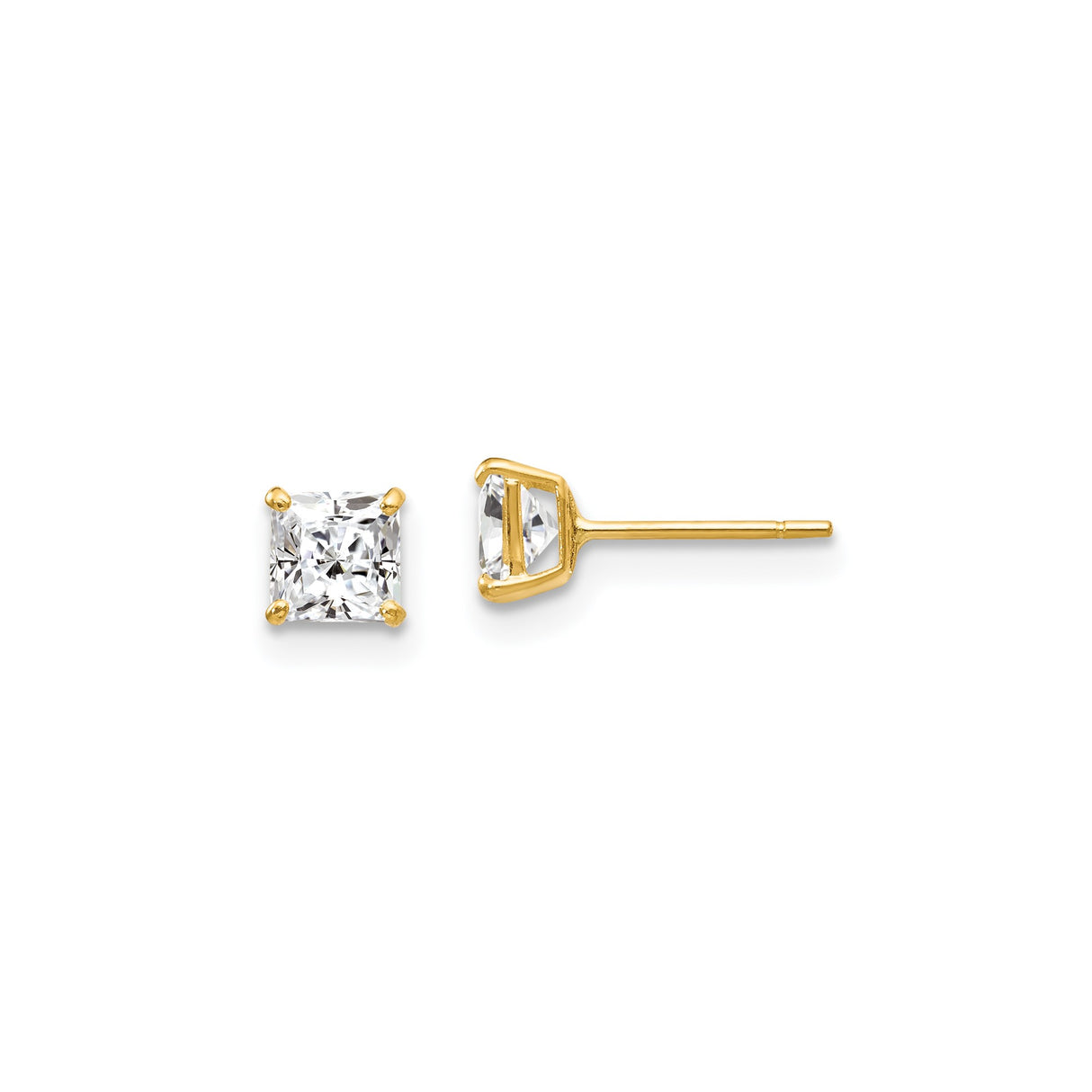 14k Yellow Gold Stud Earrings with Princess Cut Cubic Zirconia, Classic 4-Prong Setting