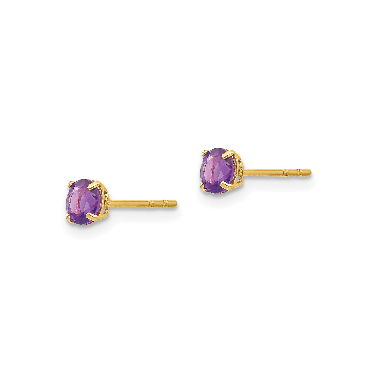 14k Yellow Gold Stud Earrings with Amethyst, Round Cut, February Birthstone Jewelry for Women