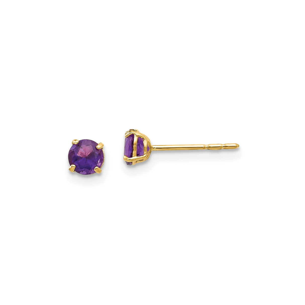 14k Yellow Gold Stud Earrings with Amethyst, Round Cut, February Birthstone Jewelry for Women