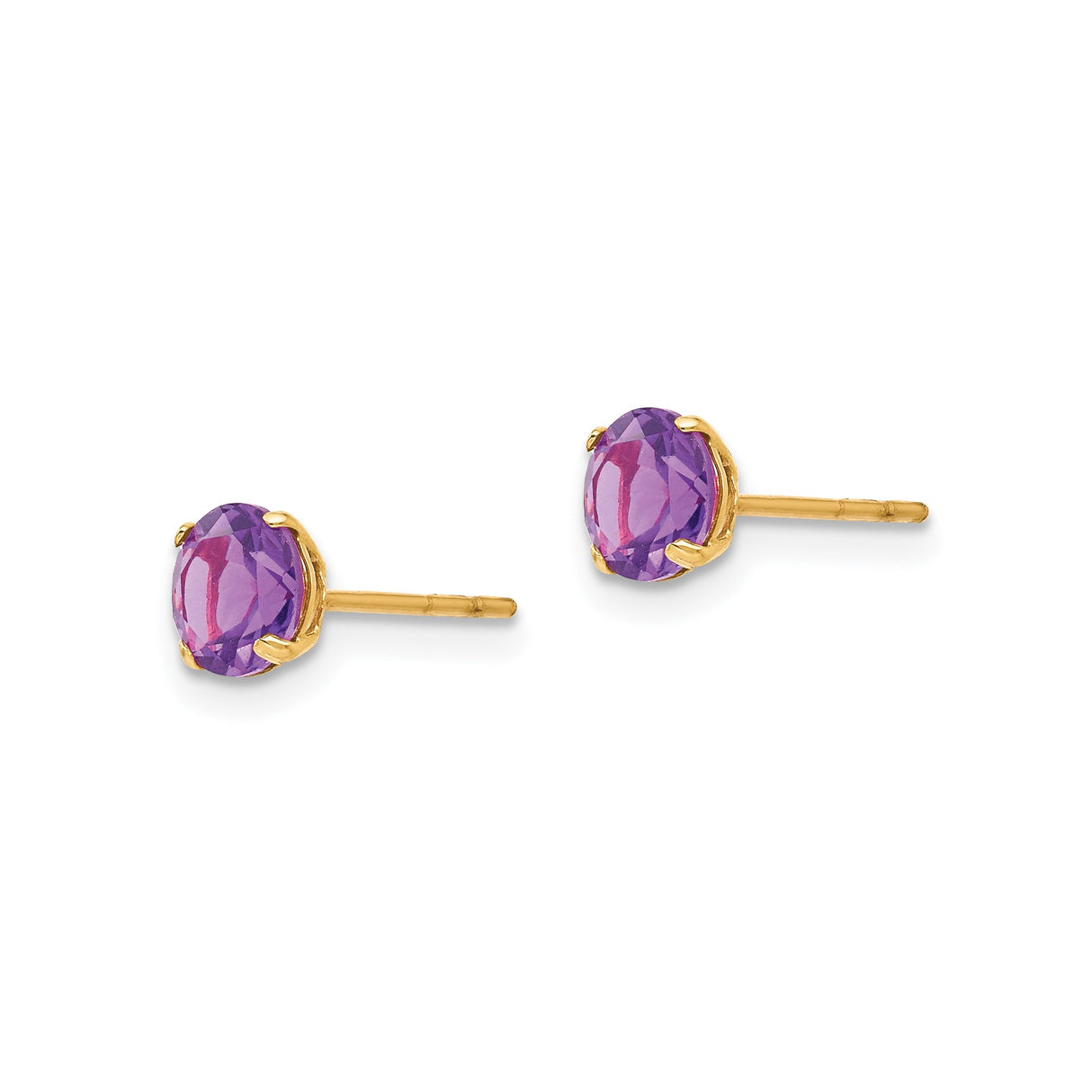 14k Yellow Gold Stud Earrings with Round Amethyst in Classic Four Prong Setting