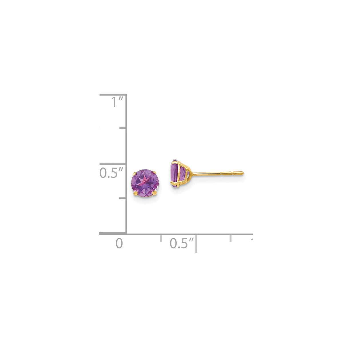 14k Yellow Gold Stud Earrings with Round Amethyst in Classic Four Prong Setting
