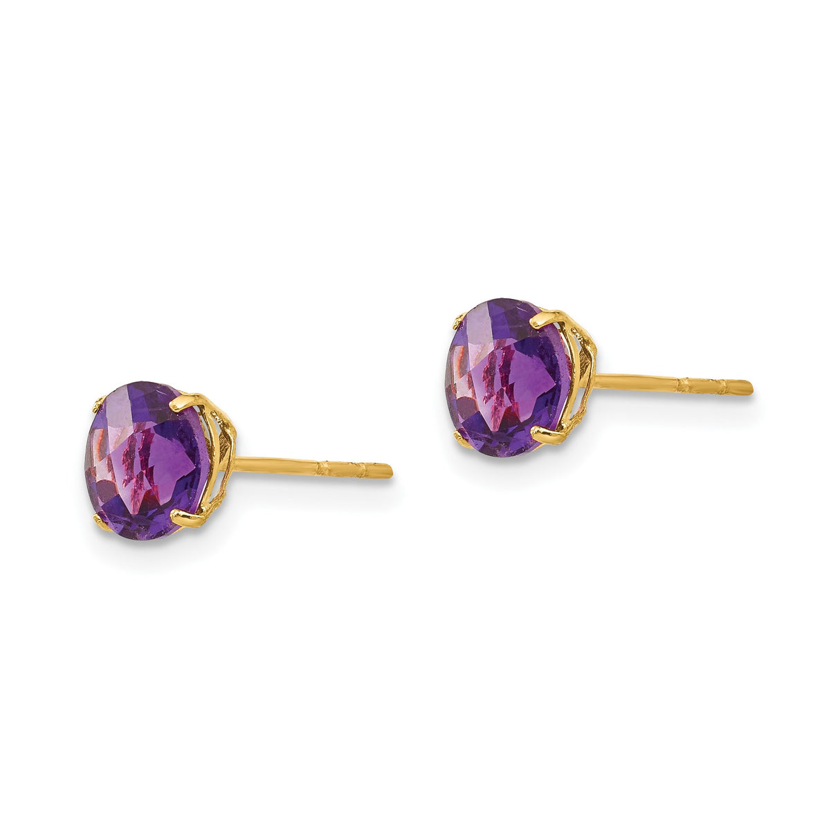 14k Yellow Gold Stud Earrings with Amethyst, Minimalist Round Cut Design for Women
