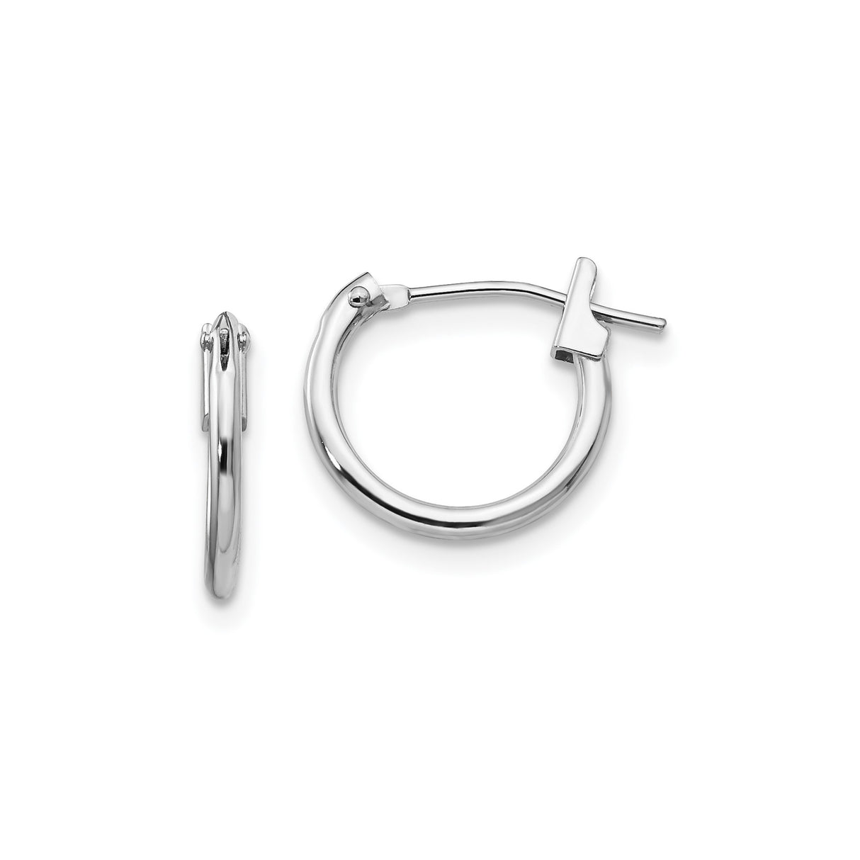 14k White Gold Hoop Earrings, Polished Finish, Hinged Closure, Minimalist Design for Women