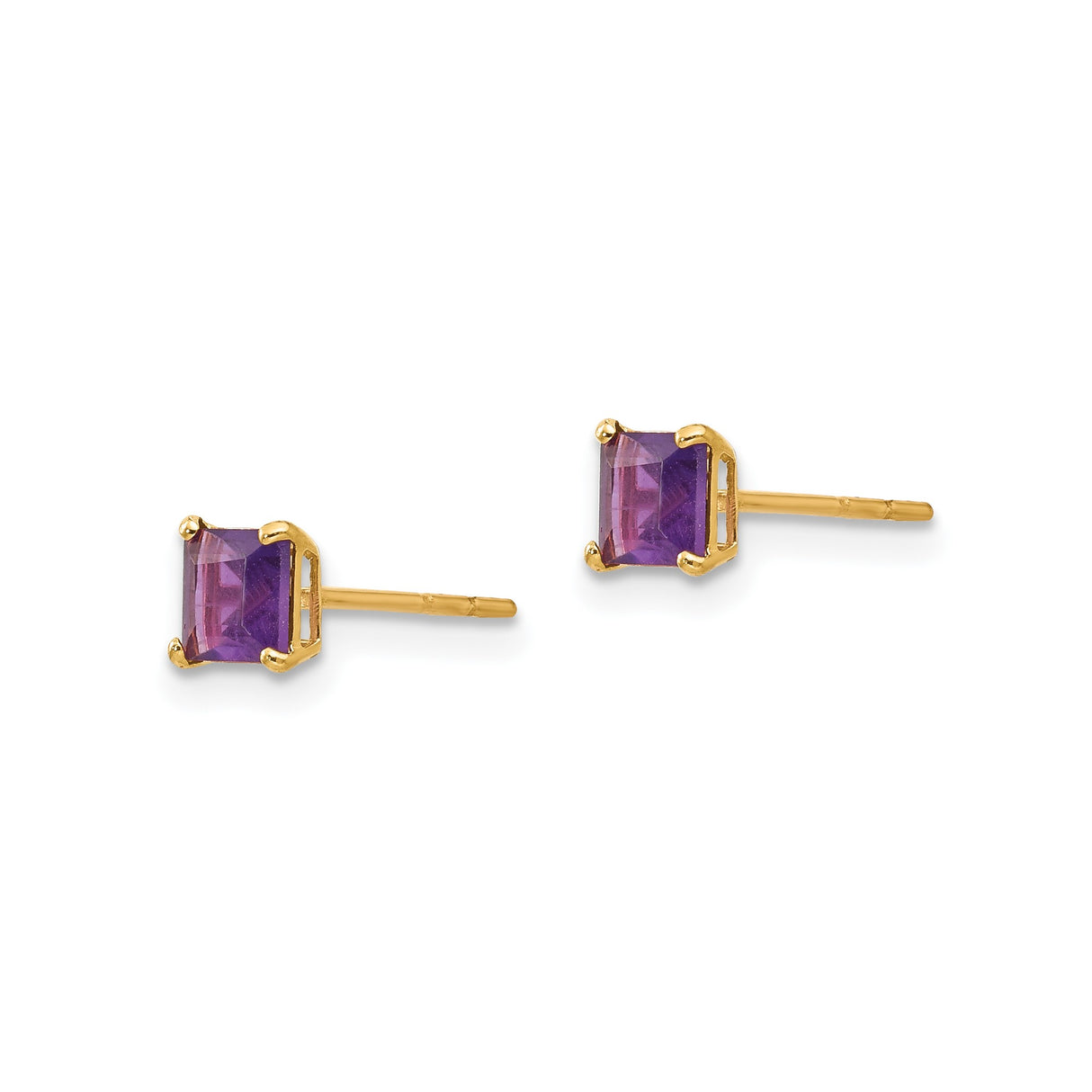 14k Yellow Gold Amethyst Stud Earrings, 4mm Square Purple Gemstone, Minimalist Style for Women