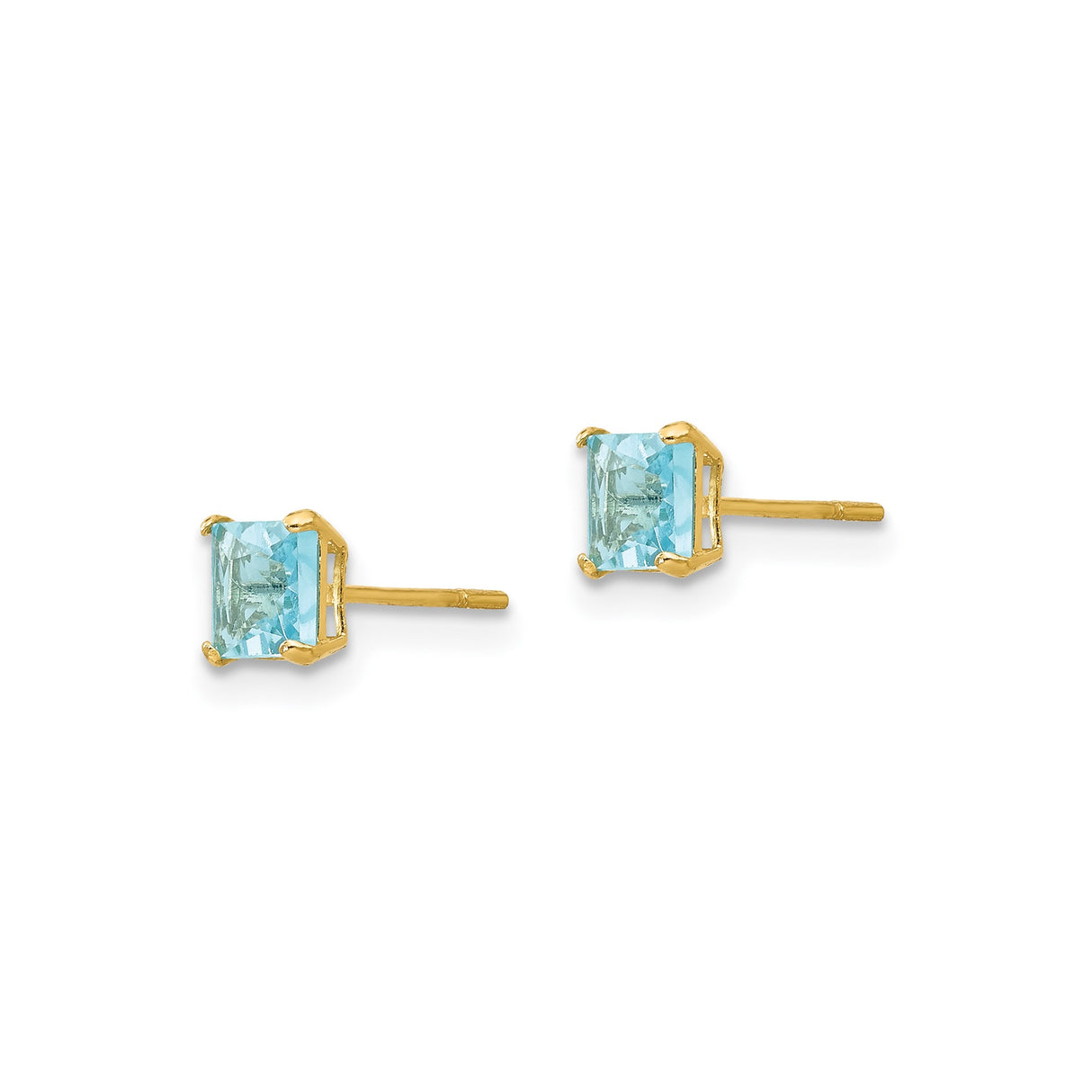 14k Yellow Gold Blue Topaz Stud Earrings, Square Four-Prong Setting, Classic Minimalist Style
