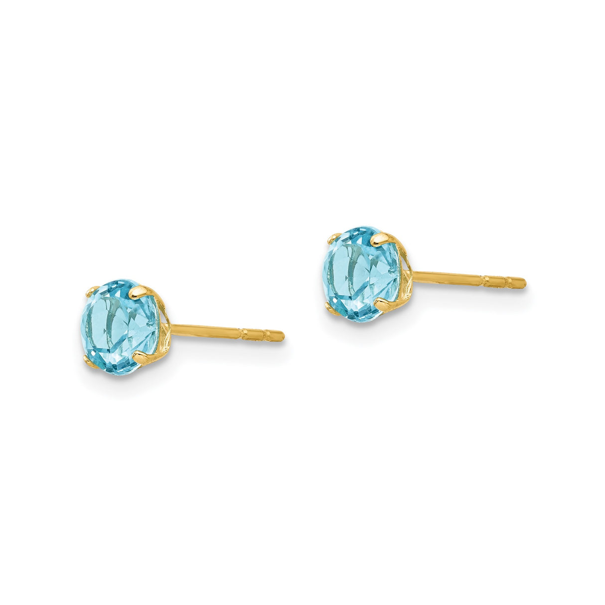 14k Yellow Gold Stud Earrings with Round Sky Blue Topaz, Minimalist Four Prong Setting