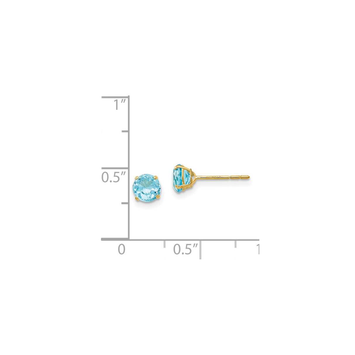 14k Yellow Gold Stud Earrings with Round Sky Blue Topaz, Minimalist Four Prong Setting
