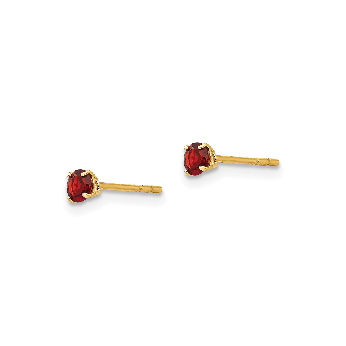 14k Yellow Gold Stud Earrings with Garnet in Four Prong Setting, Minimalist Classic Style