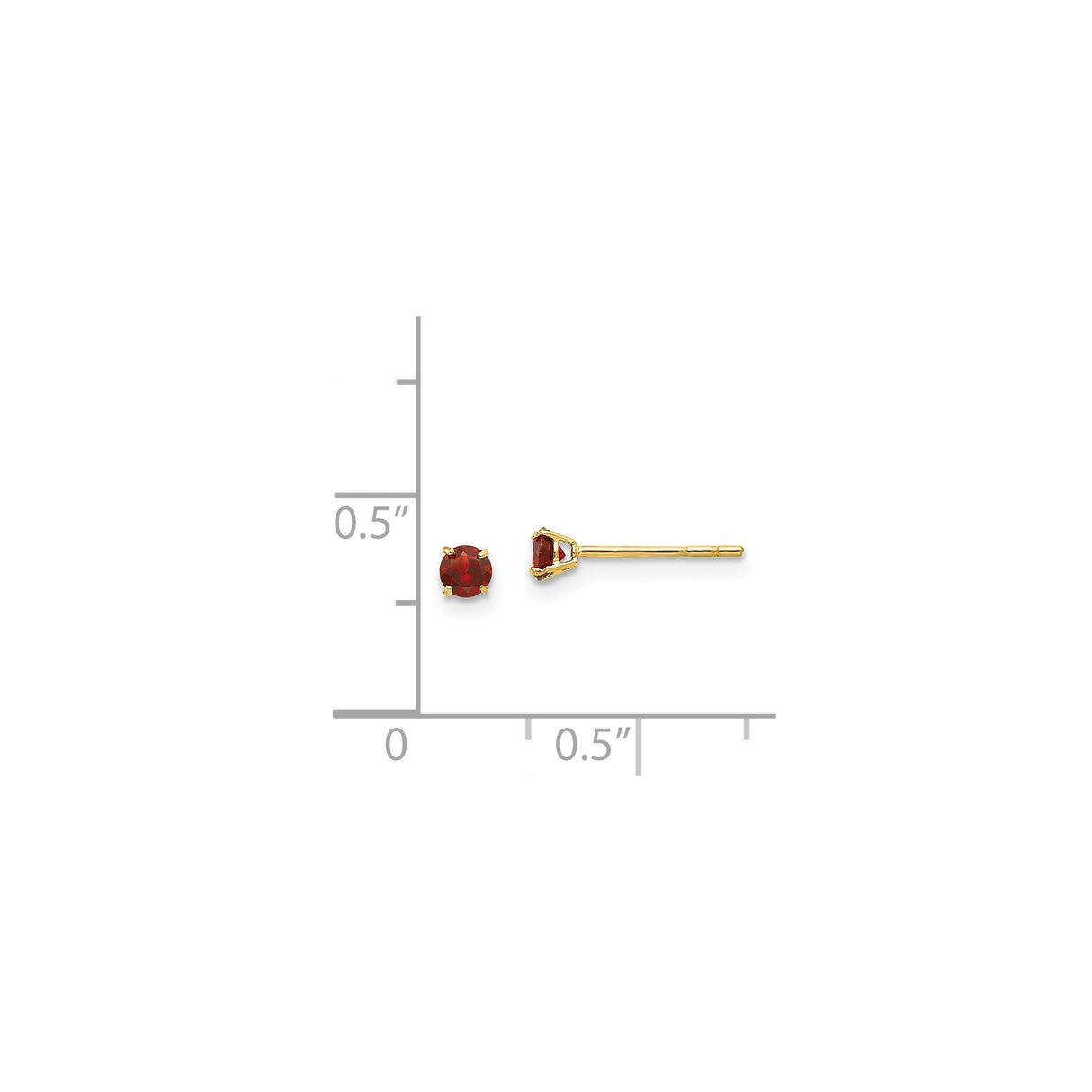 14k Yellow Gold Stud Earrings with Garnet in Four Prong Setting, Minimalist Classic Style