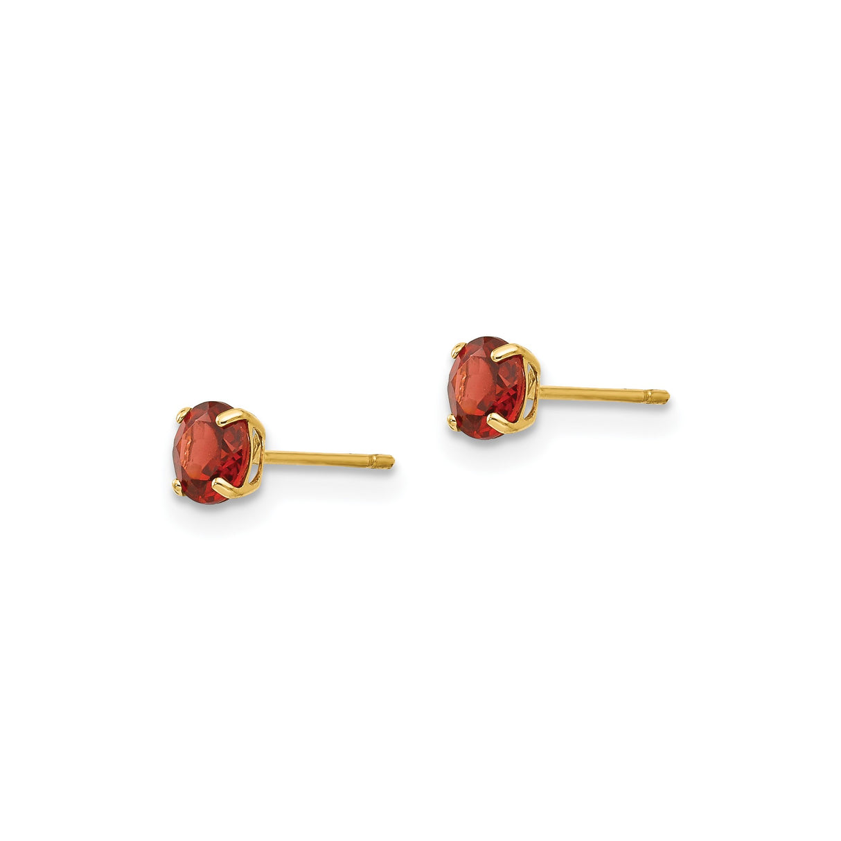 14k Yellow Gold Stud Earrings with Garnet, Classic Four Prong Setting for Women