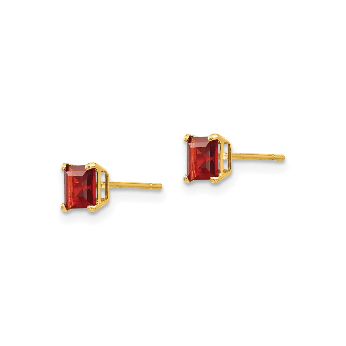 14k Yellow Gold Stud Earrings with Garnet, Square Cut Minimalist Design for Women