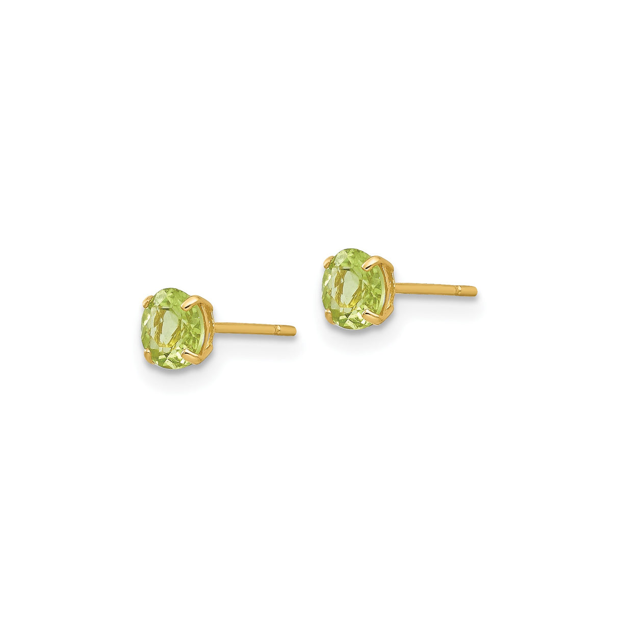 14k Yellow Gold Stud Earrings with Round Peridot in Four Prong Setting