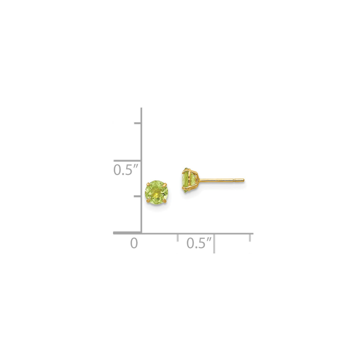 14k Yellow Gold Stud Earrings with Round Peridot in Four Prong Setting