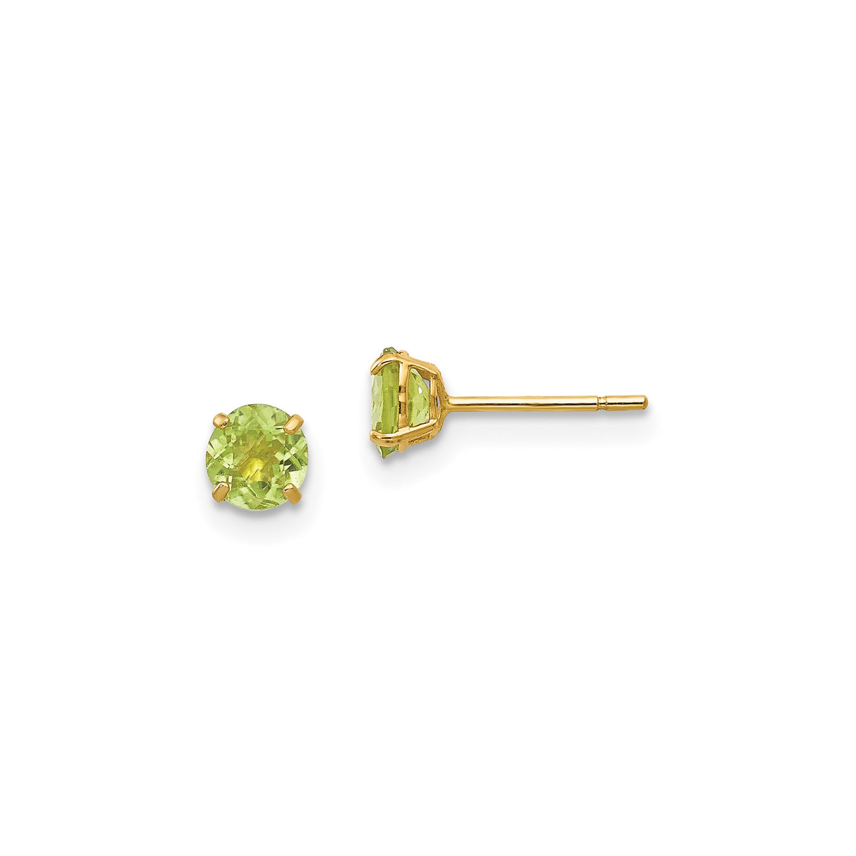 14k Yellow Gold Stud Earrings with Round Peridot in Four Prong Setting