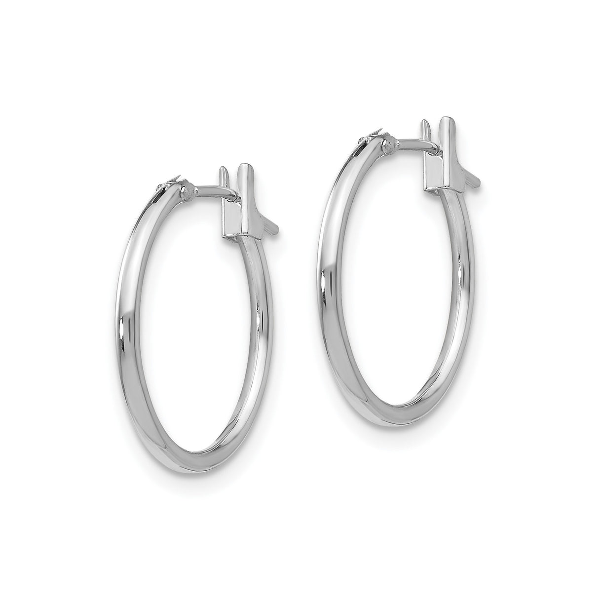 14k White Gold Hoop Earrings, Medium Round Polished Minimalist Design, Unisex Everyday Style