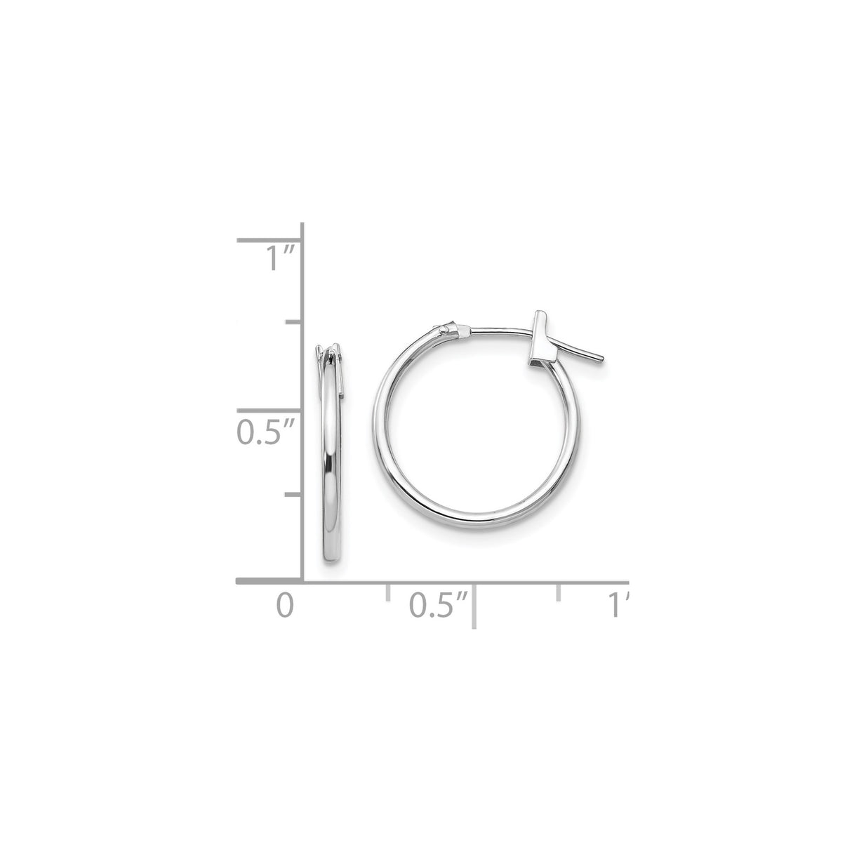 14k White Gold Hoop Earrings, Medium Round Polished Minimalist Design, Unisex Everyday Style