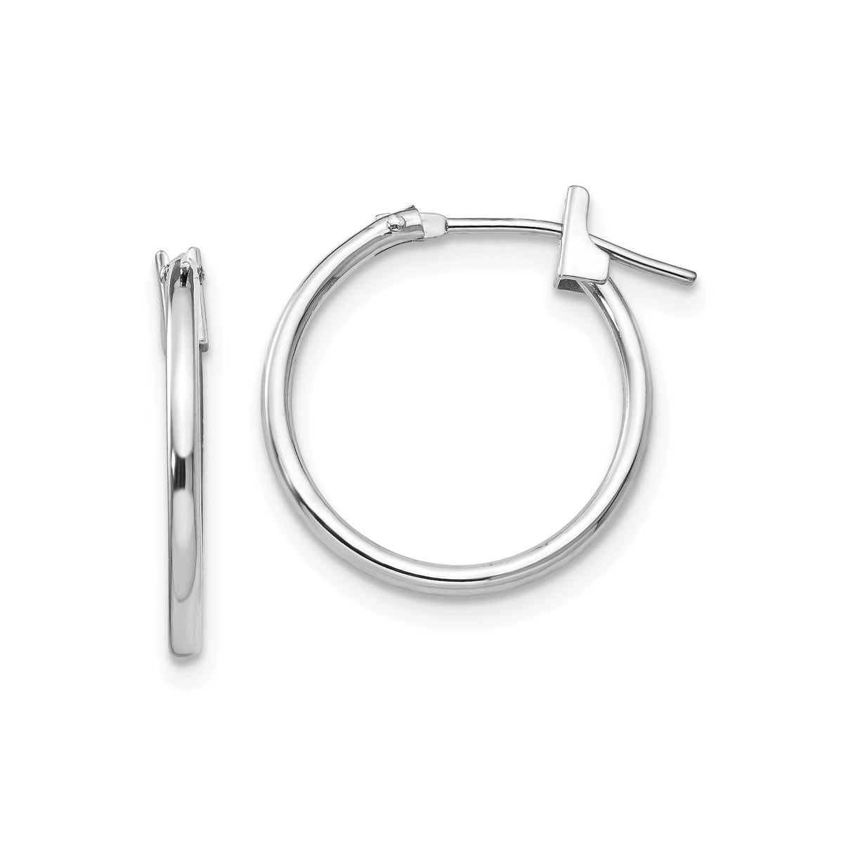 14k White Gold Hoop Earrings, Medium Round Polished Minimalist Design, Unisex Everyday Style
