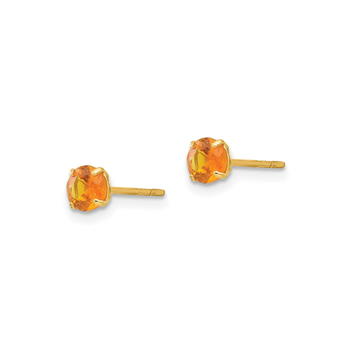 14k Yellow Gold Stud Earrings with Round Citrine in Four-Prong Setting