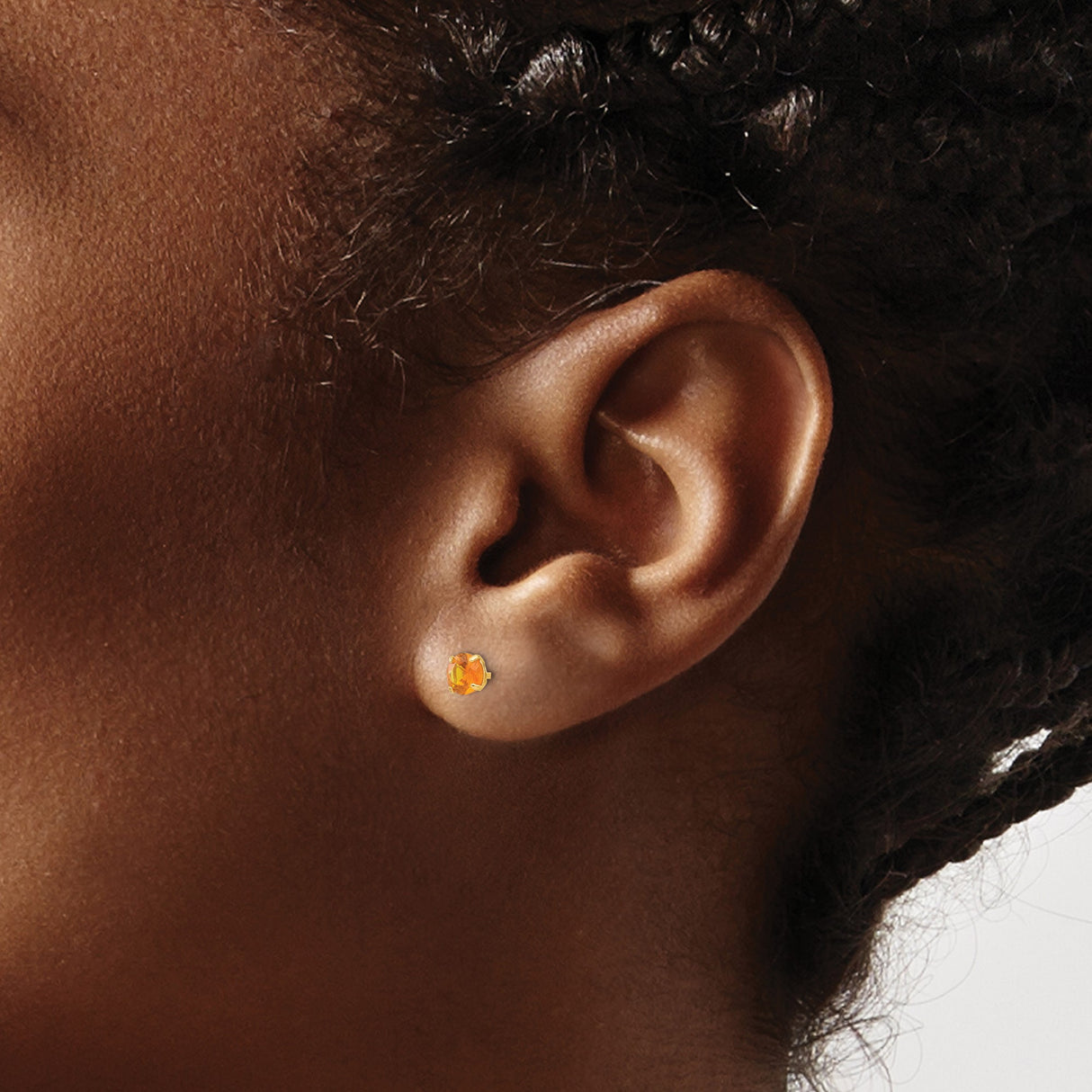 14k Yellow Gold Stud Earrings with Round Citrine in Four-Prong Setting