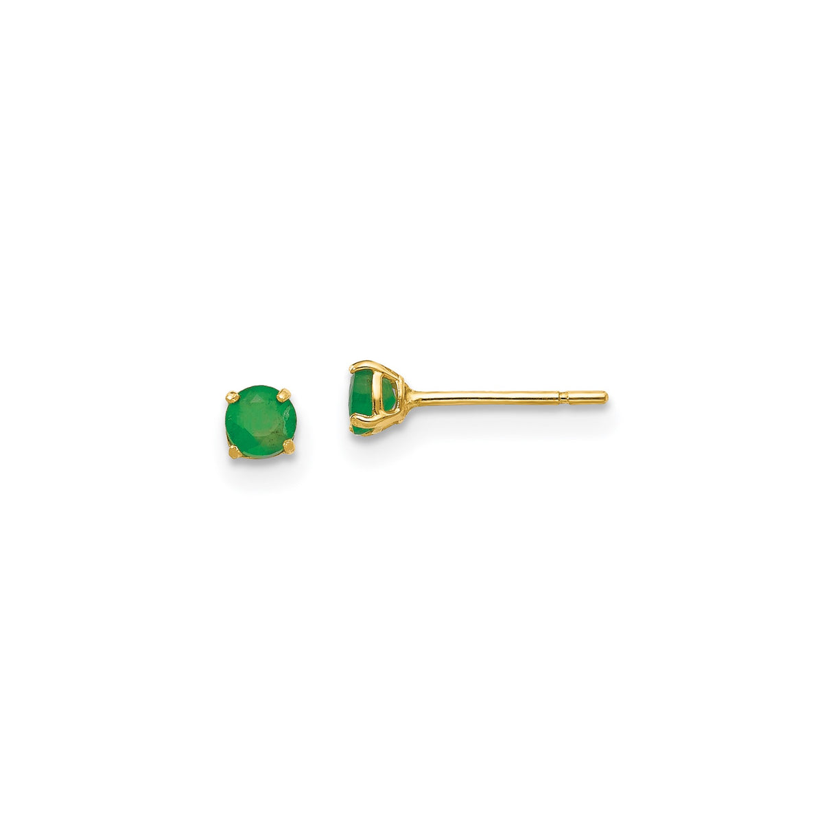 14k Yellow Gold Emerald Stud Earrings, Classic Four Prong Setting, Minimalist Jewelry for Women