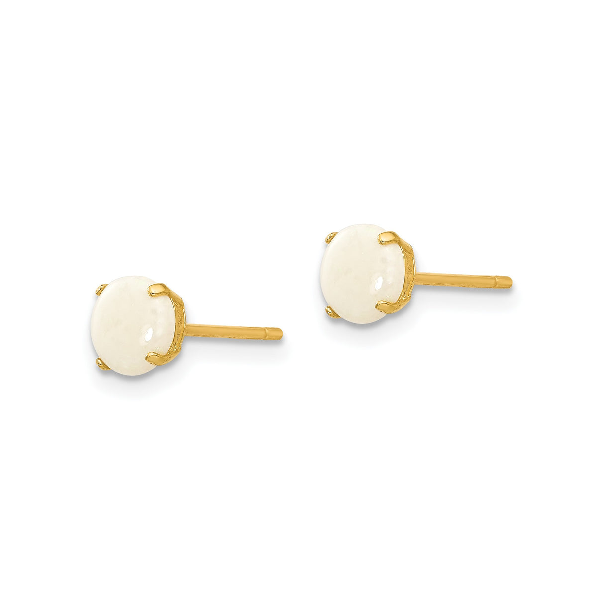 14k Yellow Gold Stud Earrings with White Opal in Classic Four Prong Setting