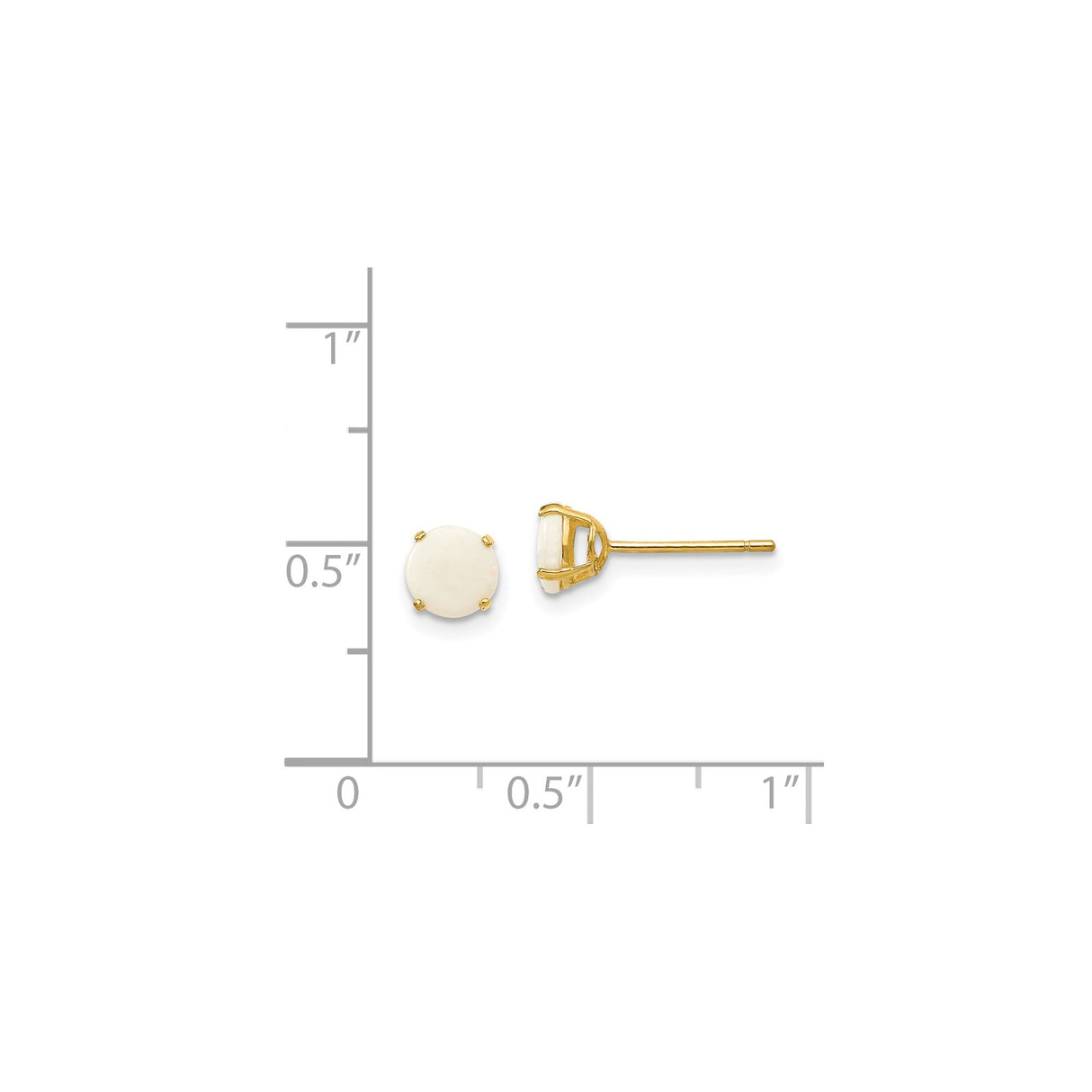 14k Yellow Gold Stud Earrings with White Opal in Classic Four Prong Setting