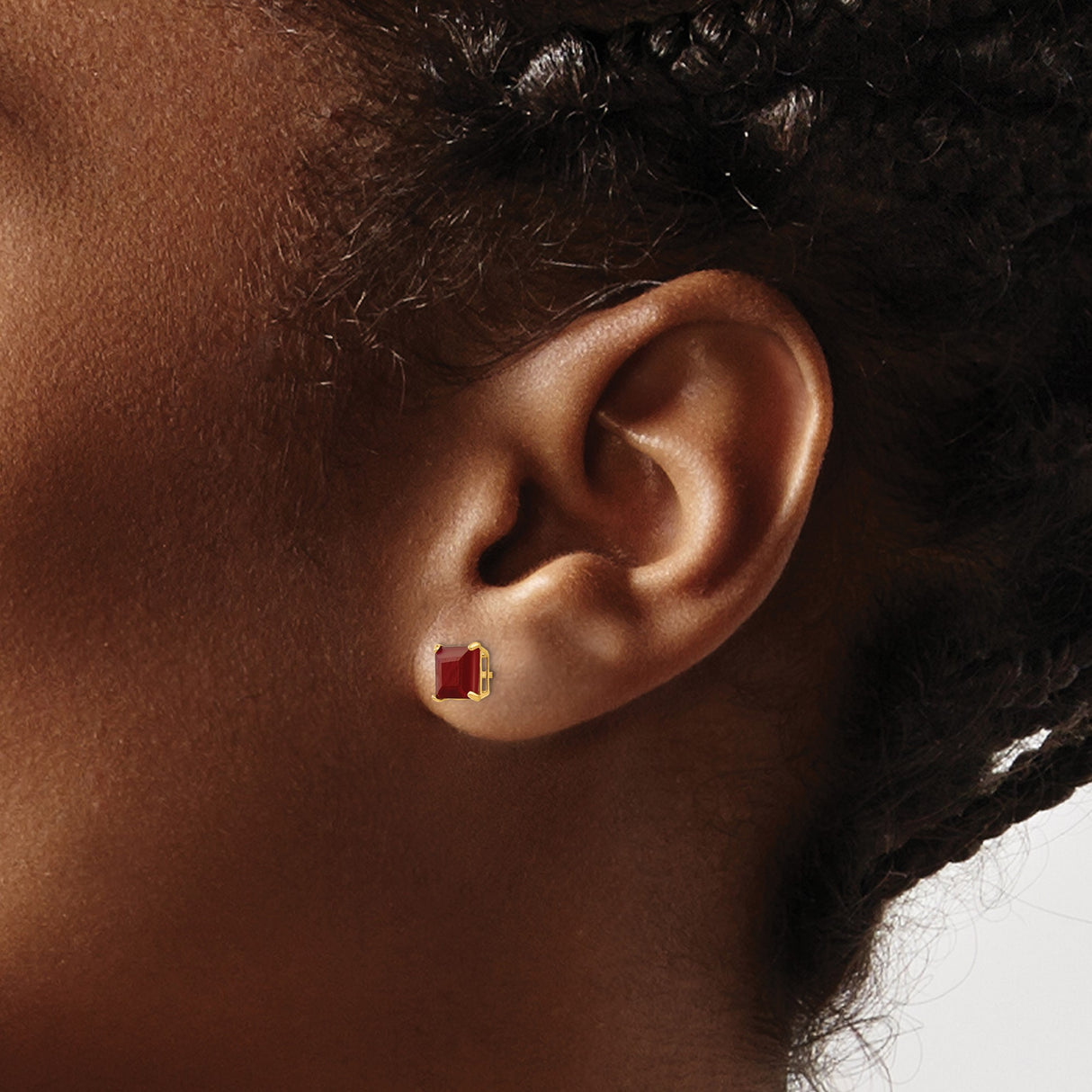 14k Yellow Gold Square Stud Earrings with Ruby, Prong Set Gemstone Jewelry for Women