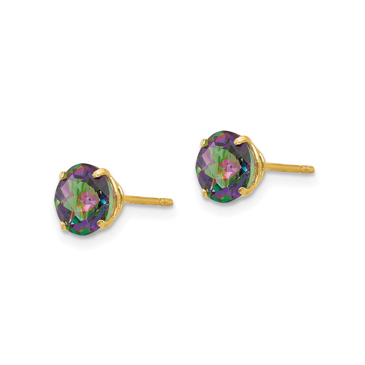 14k Yellow Gold Stud Earrings with Round Mystic Fire Topaz in Four Prong Setting