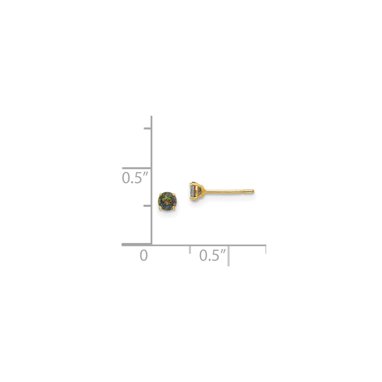 14k Yellow Gold Stud Earrings with Round Mystic Fire Topaz, Four Prong Setting, Minimalist Style