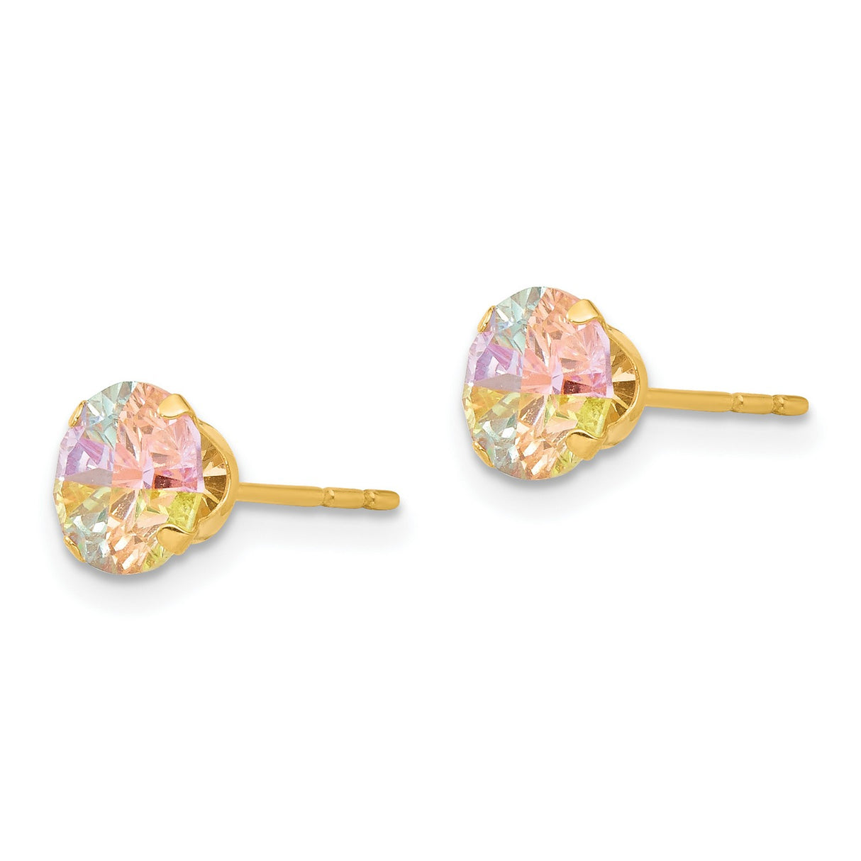 14k Yellow Gold Stud Earrings with Multicolor Faceted Cubic Zirconia in Four Prong Setting