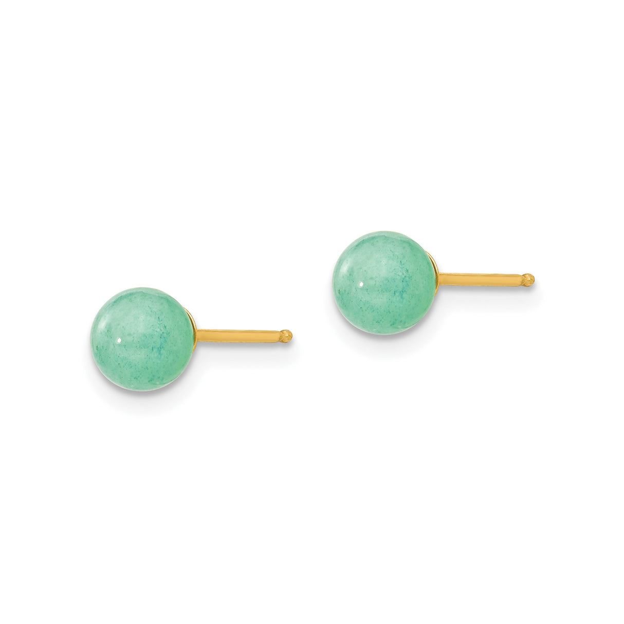 14k Yellow Gold Stud Earrings with Natural Green Jade, Minimalist Design for Women