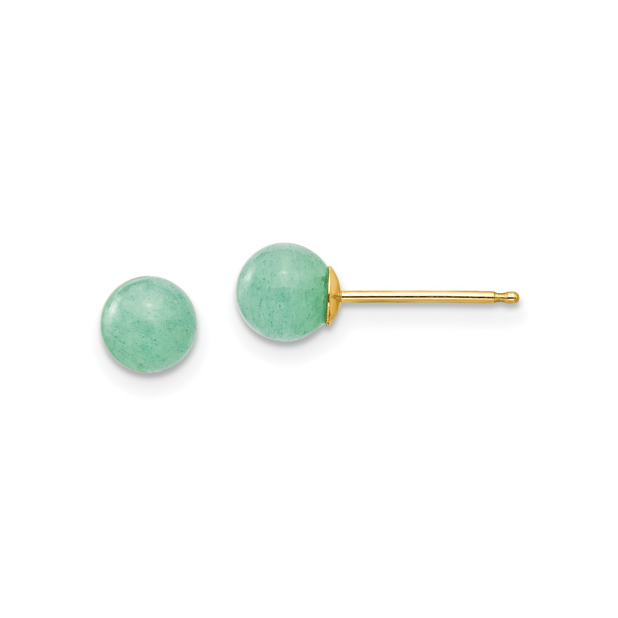 14k Yellow Gold Stud Earrings with Natural Green Jade, Minimalist Design for Women