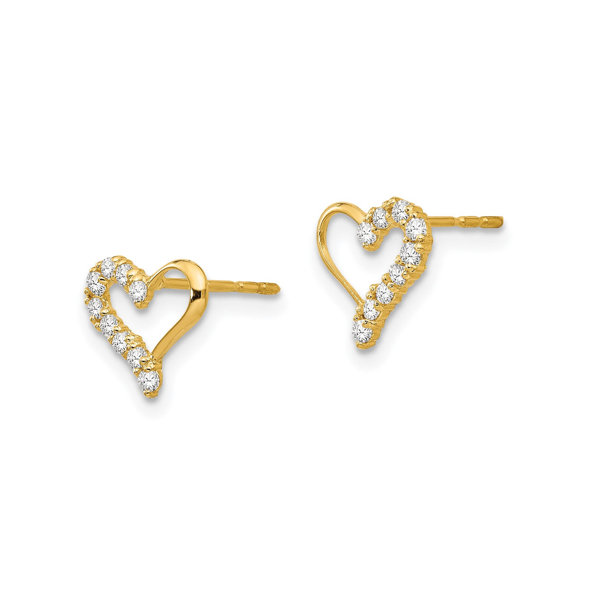 14k Yellow Gold Open Heart Stud Earrings with Cubic Zirconia, Dainty Romantic Style