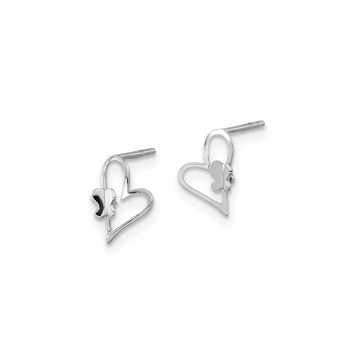 14k White Gold Stud Earrings with Open Heart and Butterfly Design for Women
