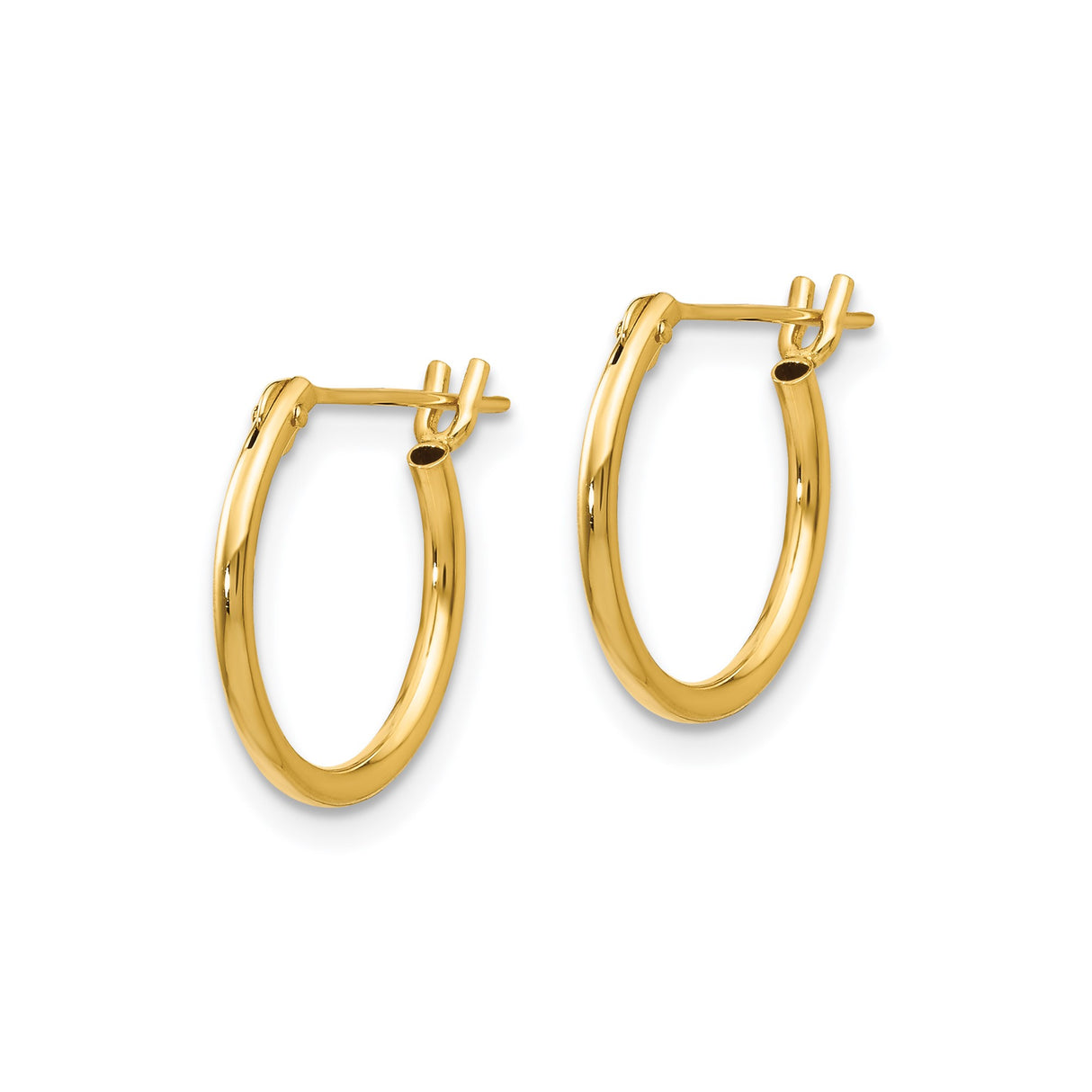 14k Yellow Gold Hoop Earrings, Polished Lightweight Design with Snapback Closure