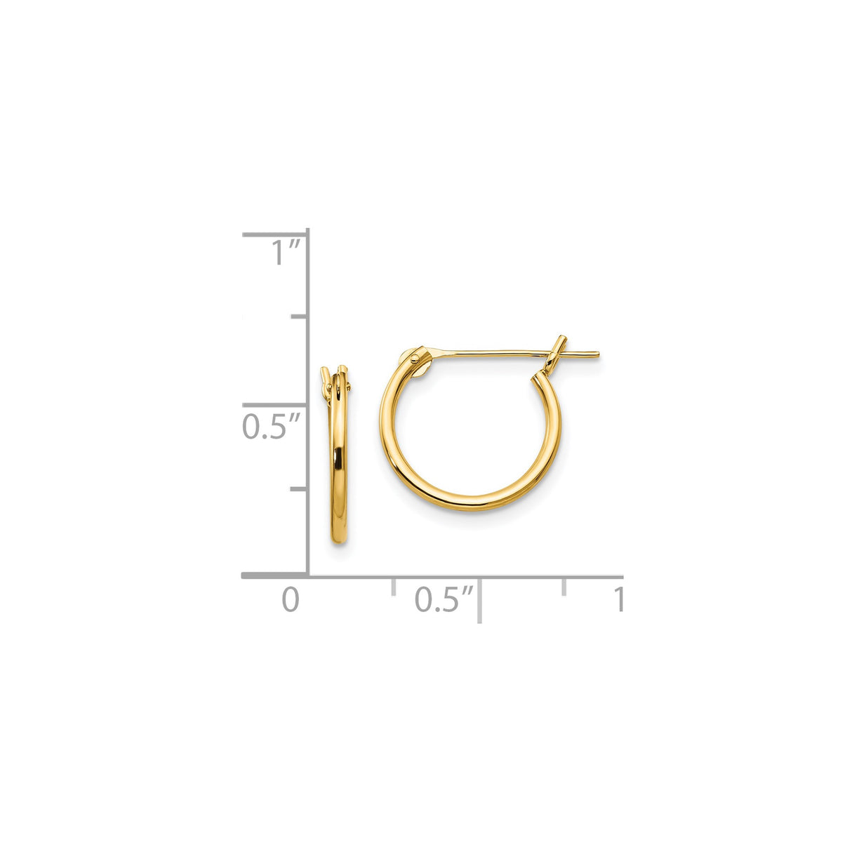 14k Yellow Gold Hoop Earrings, Polished Lightweight Design with Snapback Closure