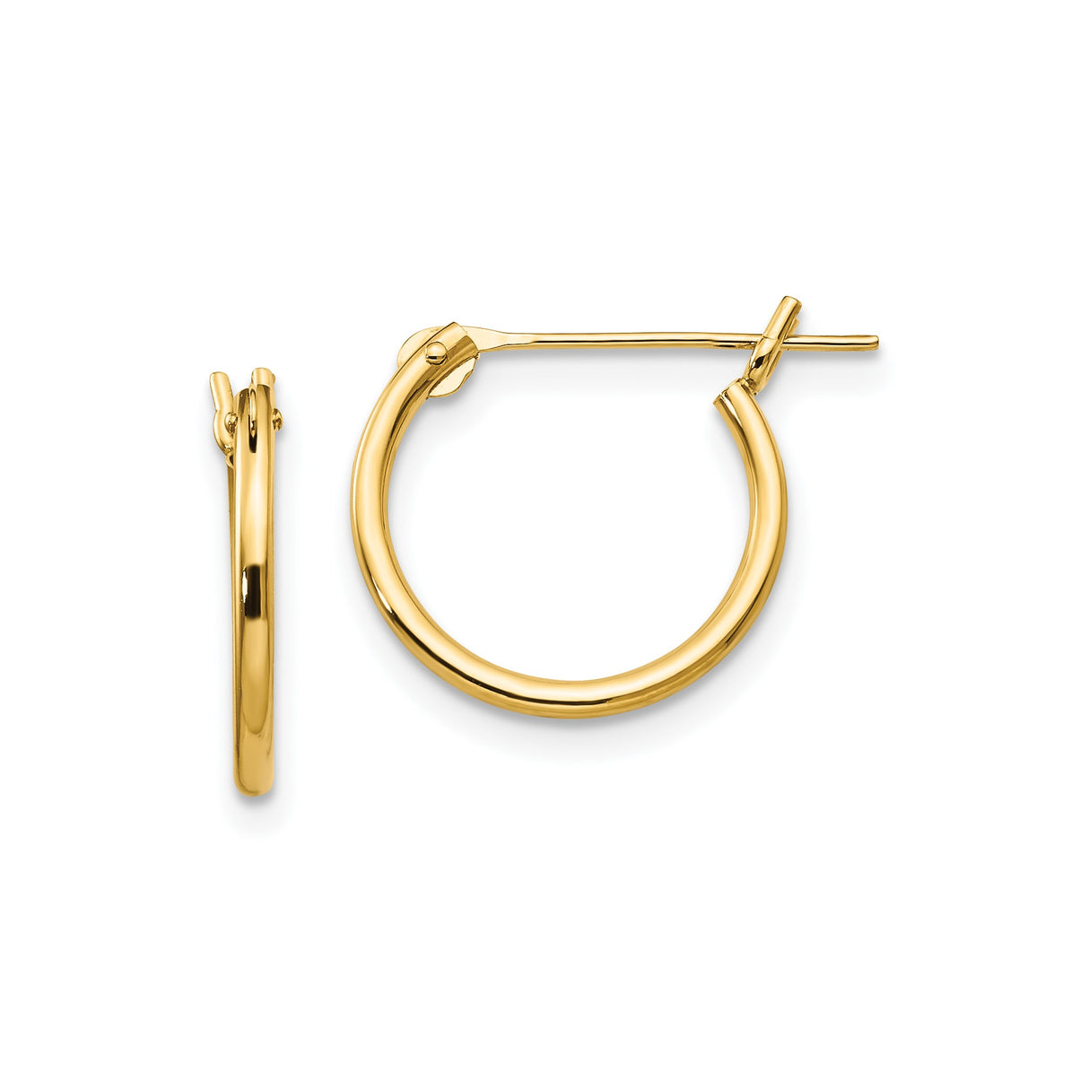 14k Yellow Gold Hoop Earrings, Polished Lightweight Design with Snapback Closure